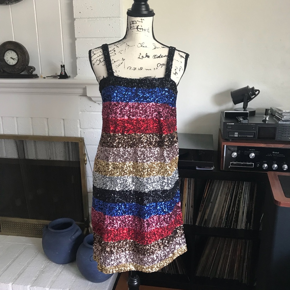 NWT GAP Rainbow Stripe Crazy Sequin Shift Dress